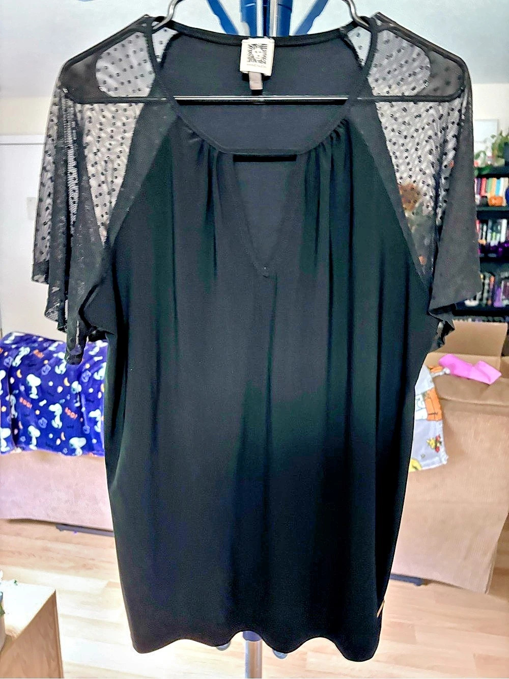 Anne Klein Black Sheer Sleeve Mini Dress Size XL